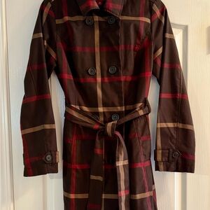 Burberry-like Brown Plaid Trench Coat